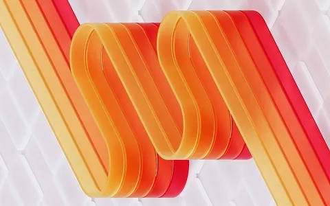 Intertwined orange and red dimensional ribbons